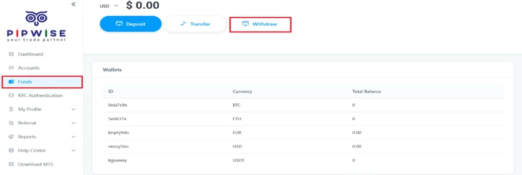 Select Withdraw